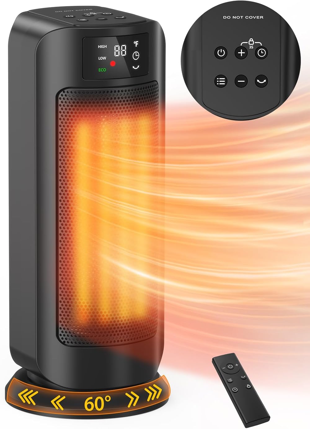 Space Heater, 1500W Space Heaters Efficient Heating with LED Display, 1-24H Timer, ECO, Multiple Protection, 60° Oscillating Portable Heater Quiet Heating for Garage Home Office Indoor Use
