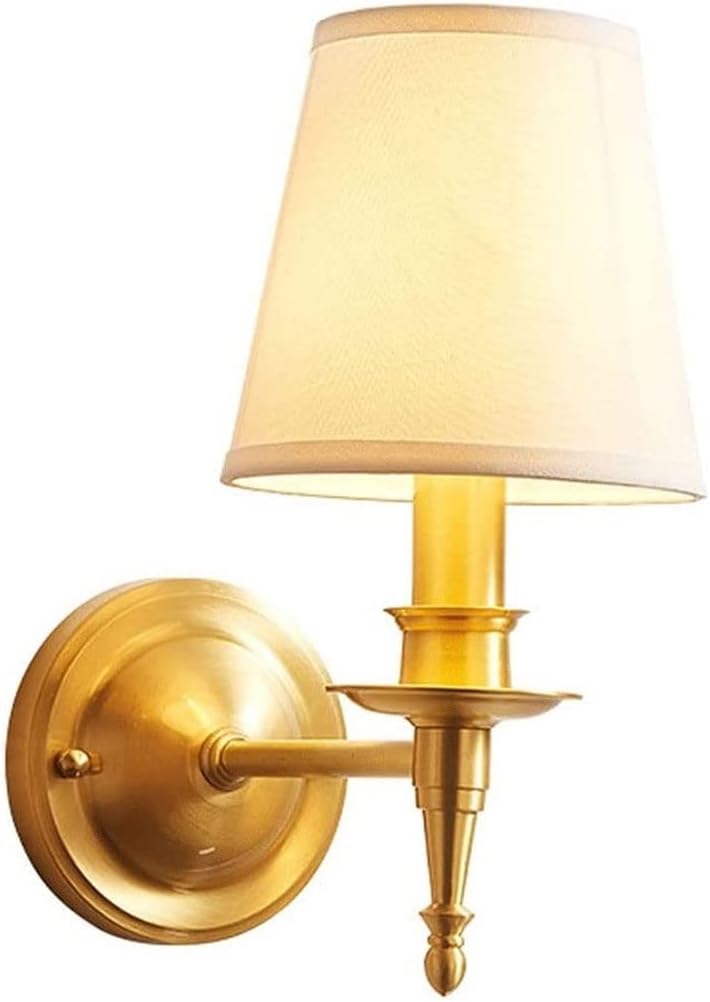 Wall Light Sconce, Retro Copper Wall Lamp Wirh Fabric Shade, Indoor Decorative Wall Light Lighting Fixtures for Living Room Bedroom Bedside Aisle Study Room（E14） Lámpara De Pared