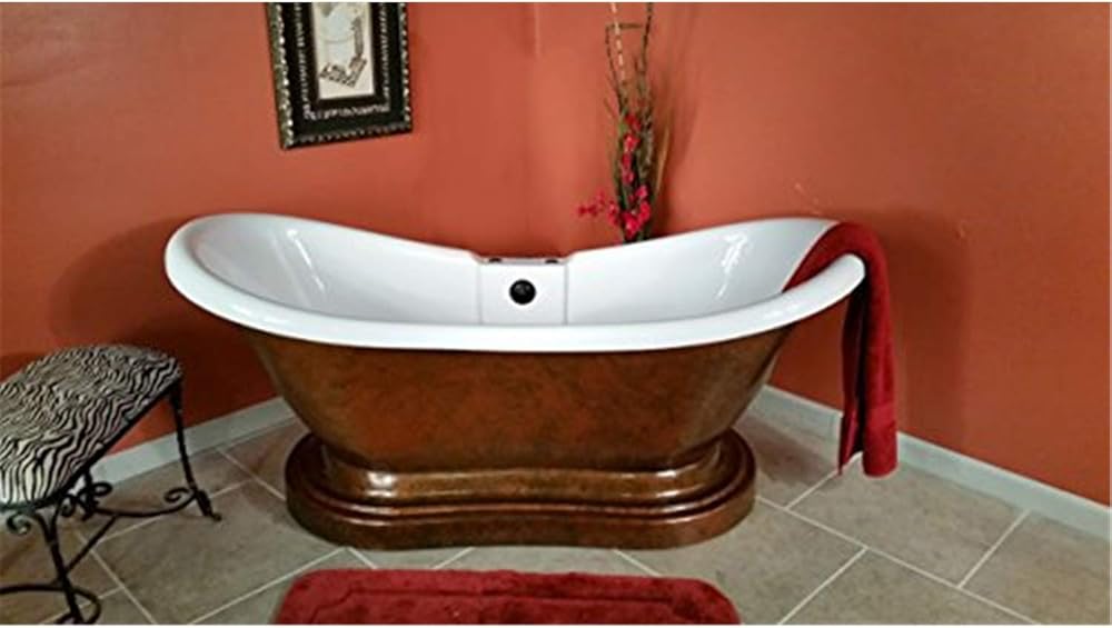 ADES-PED-DH-CB Acrylic Double Ended Slipper tub on a Pedestal with Faucet drillings and Copper Bronze Paint