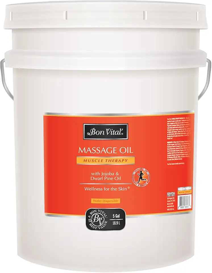 Bon Vital' Muscle Therapy Massage Oil Made with Dwarf Pine Oil & Essential Oils for a Relaxing Massage & Sore Muscle Relief, Can Be Combined with the IASTM and Graston Techniques, 5 Gallon Pail