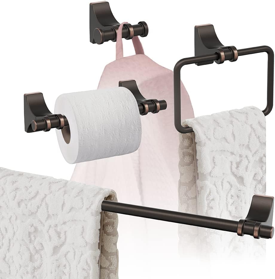 Amerock | Oil Rubbed Bronze | Davenport |Towel Bar | 24 inch (610 mm) | 4 Piece | Bathroom Accessories Set