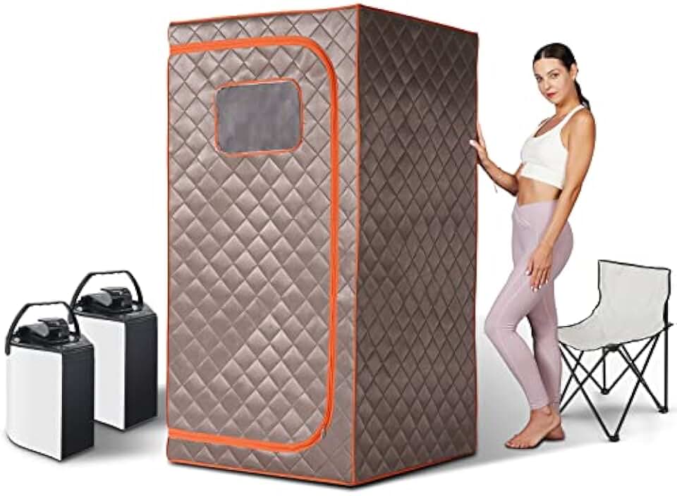 Portable Steam Sauna, Full Size Personal Home Sauna with 2 Steam Generator and Timing Control Remote, Foldable Chair, in-Home Use for Relaxation, Recovery, and Wellness