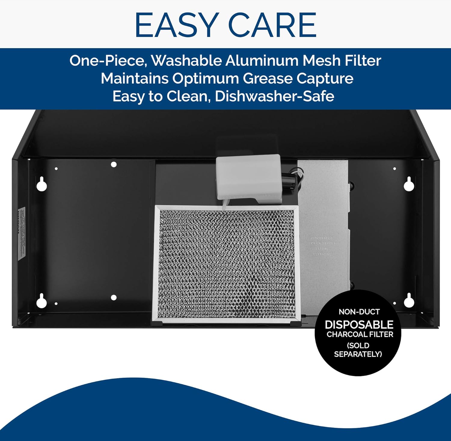 Broan-NuTone 413023 Ductless Range Hood Insert with Light, Exhaust Fan for Under Cabinet, 30-Inch, Black