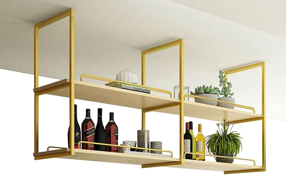 Kitchen Hanging Shelf 2 Tier European Ceiling Mount Shelf Storage Racks Pots and Pans Utensil Holder Organization Wall Shelf for Restaurants Display Stand (Size : 140x30x80cm)