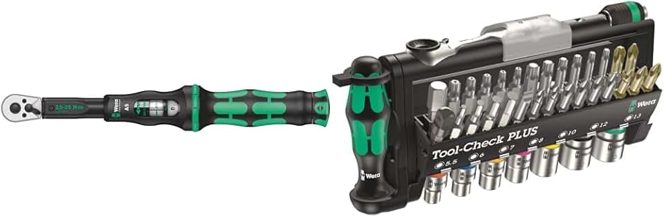 Wera Click-Torque A5 Torque wrench Drive 2 5-25 Nm & 056490 Tool-Check Plus Bit Ratchet Set with Sockets - Metric