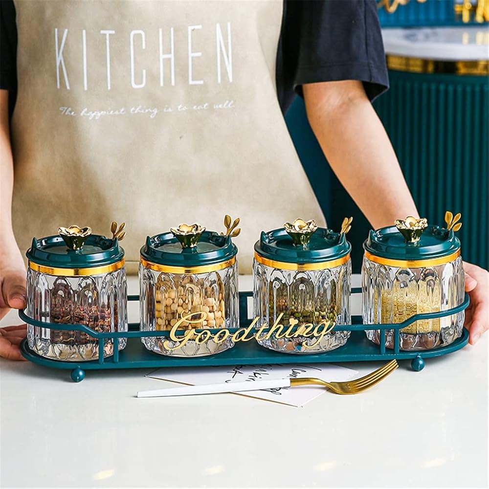 Salt Seasoning Jar Set Sugar Household Nordic Glass Pepper Sealed Spice Jars Kitchen Supplies(4pcs)