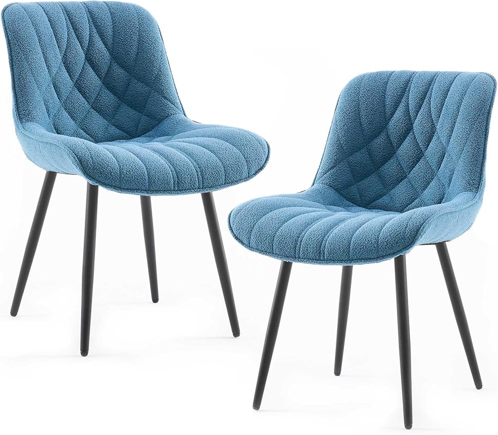 Velvet Dining Chairs Set of 2, Elegant Dining Room Chairs Curved Backrest, Modern Upholstered Dining Table Chair, Armless Bedroom Chairs for Kitchen Living Room Dining Room, Lake Blue