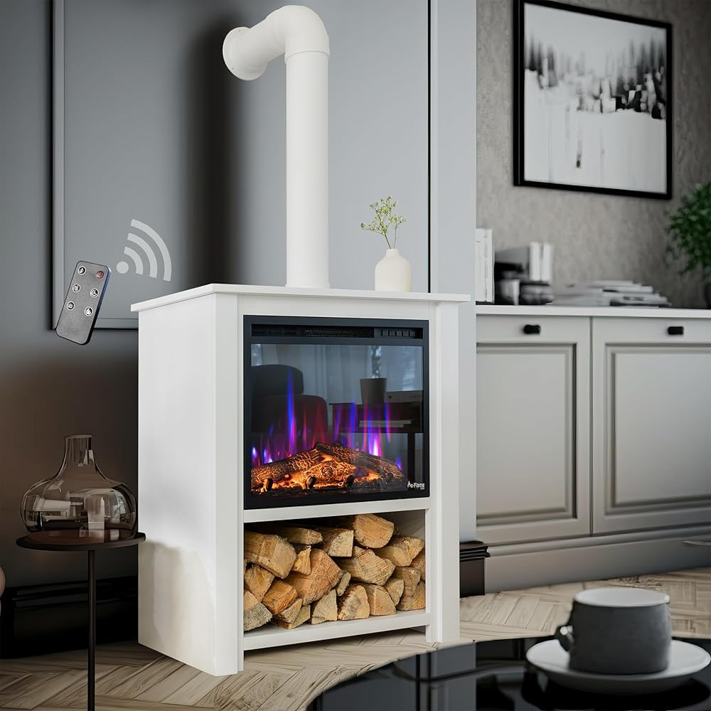 Innsbruck Electric LED Fireplace Stove - Décor Chimney Flue and Wood - 32