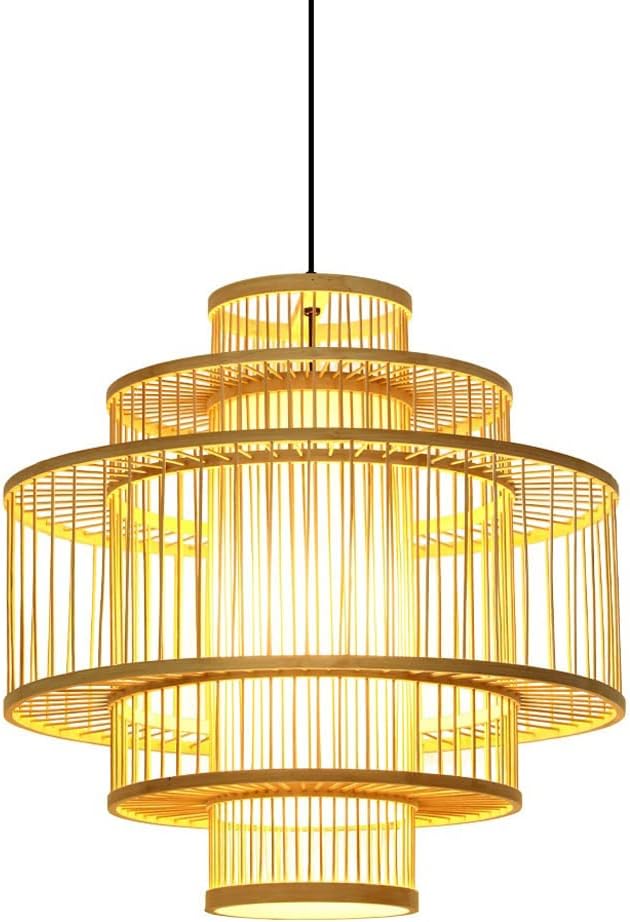 Hand-Woven Bamboo Light Fixture 3 -Layer Bamboo Lampshade Pendant Light Large Suspended Chandelier Lamp for Restaurant Kitchen Island Farm House