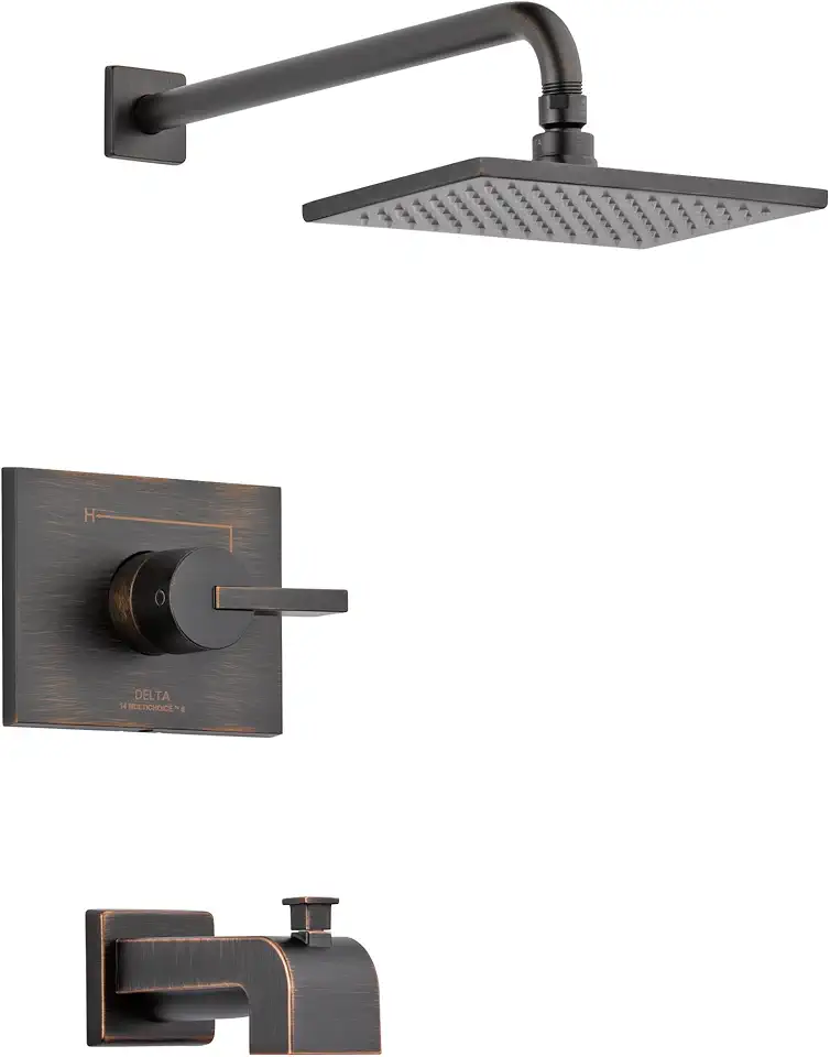 Delta Faucet Vero 14 Series Single-Function Tub and Shower Trim Kit with Single-Spray Touch-Clean Rain Shower Head, Venetian Bronze T14253-RB (Valve Not Included)