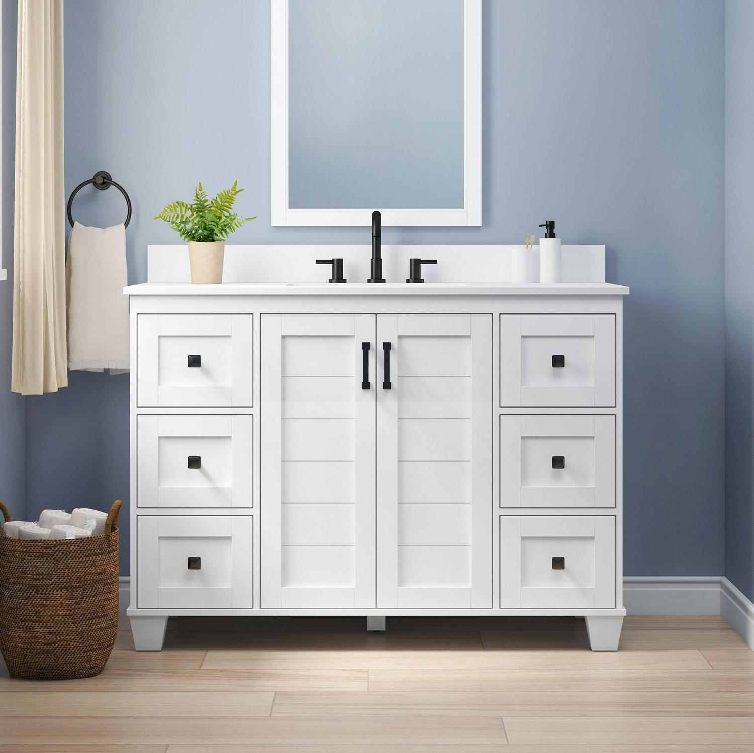 allen + roth Rigsby 48-in White Undermount Single Sink Bathroom Vanity with White Engineered Marble Top