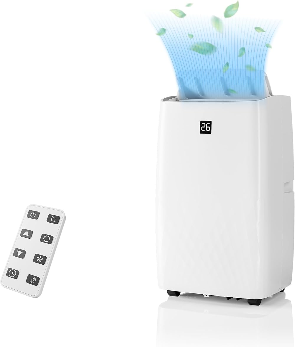 12000 Btu Portable Air Conditioners with Dehumidifier and Fan Mode, Portable AC with 24H Timer & Remote Control, AC Unit for Home, Office, School, White