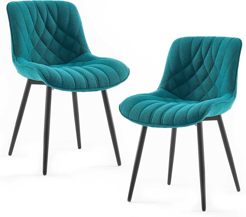 Velvet Dining Chairs Set of 2, Boucle Upholstered Dining Room Chairs with Curved Backrest for Kitchen Living Room Dining Room, Peacock Green