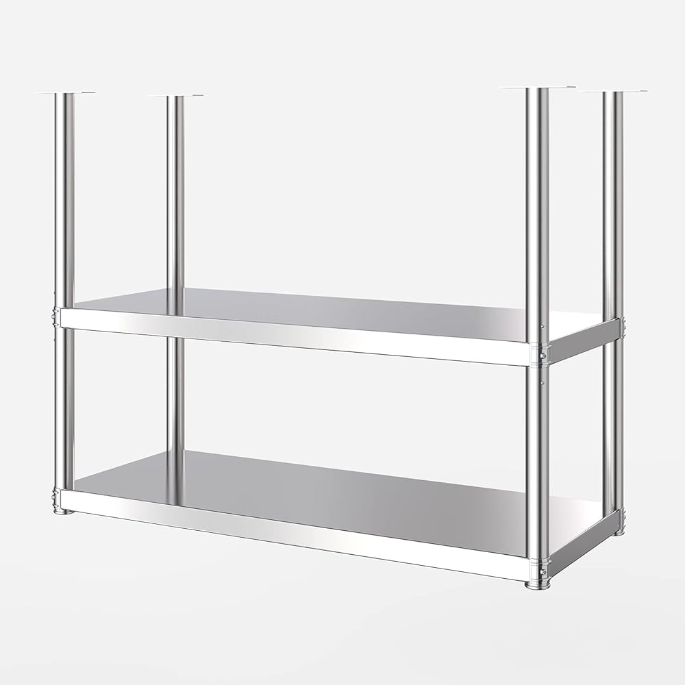 Kitchen Ceiling Stainless Steel Rack 2 Layers Pot Pan Wall Shelf, Hanging Rack for Kitchen Utensils Saucepan, 60/70/80/90/100/120cm Optional (Size : 100x35x80cm)