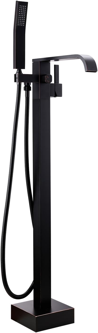 BAGNOLUX Free Standing Tub Faucet, Freestanding Bathtub Faucet Oil Rubbed Bronze, Floor Mount Clawfoot Stand Alone Tub Filler High Flow Waterfall Shower Faucets Mixer Taps with Hand Shower