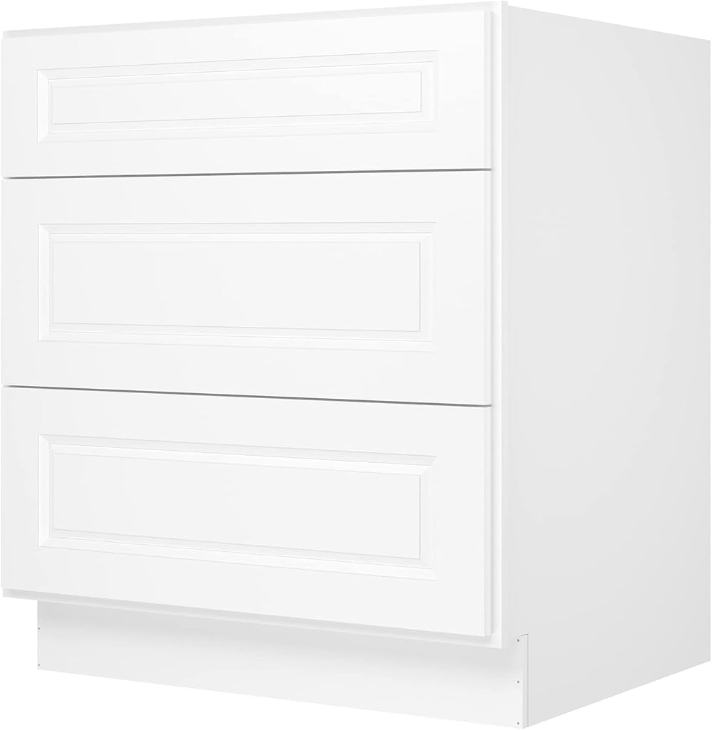LOVMOR Kitchen Base Cabinets, Drawer Base Cabinet, 3-Drawer,Soft Close Hardware, 24 x 30 x 34.5 inch
