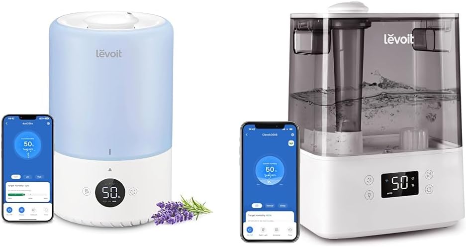 LEVOIT Dual 200S Smart Humidifiers for Bedroom, Top Fill, Customize Humidity for Home, Baby Nursery & Humidifiers for Bedroom Large Room Home, (6L) Cool Mist Top Fill Essential Oil Diffuser