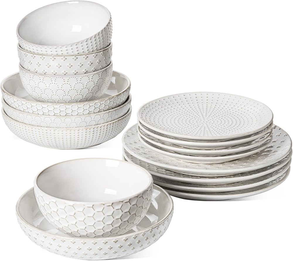LE TAUCI Dinnerware Sets 16 Piece, Ceramic Plates and Bowls Set, House Warming Wedding Gift, Serve for 4 (10