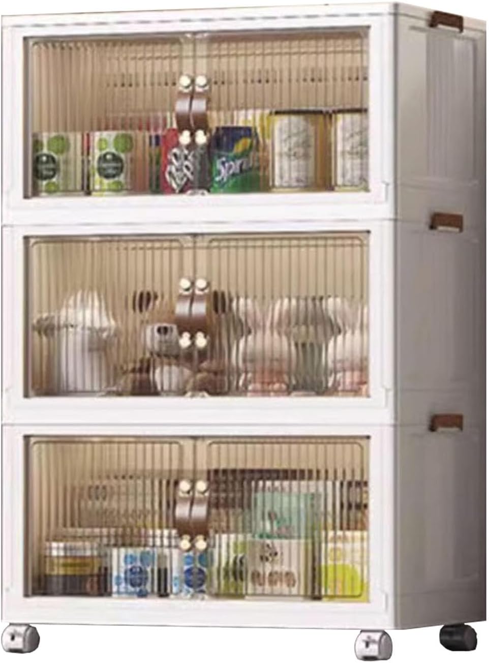 Foldable Storage Cabinet Organizer for Closet Plastic Collapsible Storage Bins Stackable Clear Folding Shoes Storage Boxes Tall Storage Cabinet for Toys, Books, Snacks, Clothes and Groceries, 57x35cm