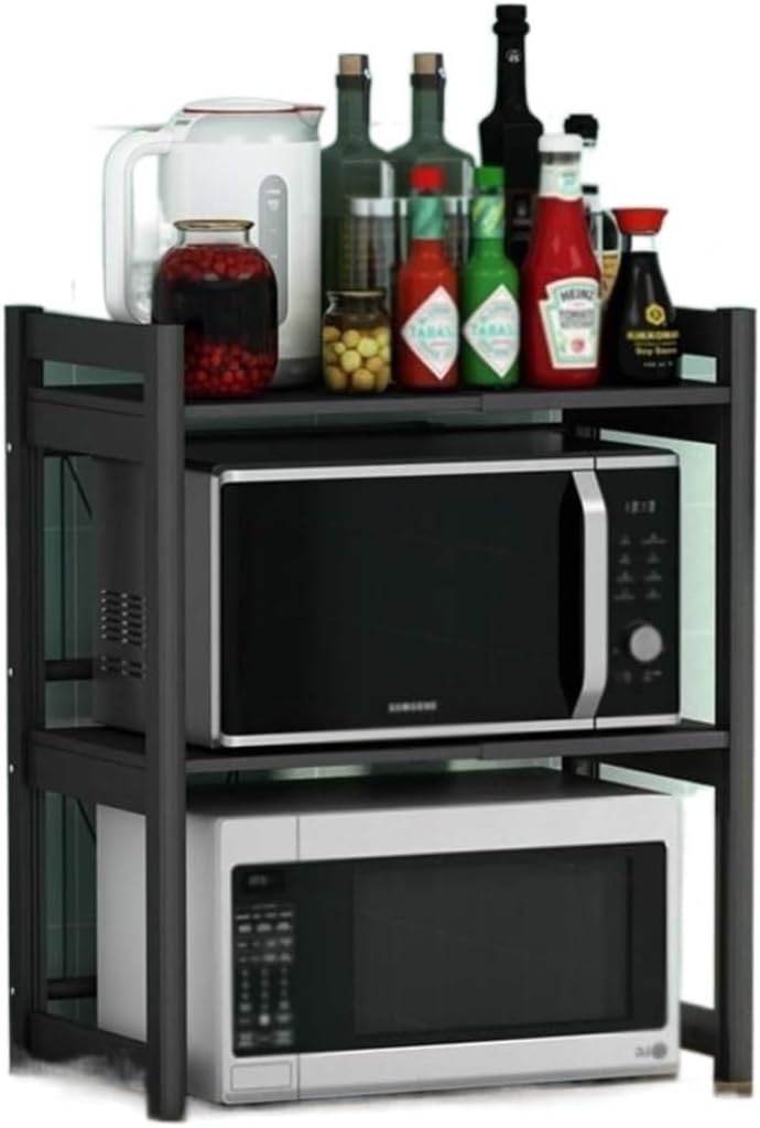 Microwave Oven Rack Microwave Stand 2-Tier Microwave Shelf Retractable Kitchen Desktop Countertop Rice Cooker Oven Storage Rack Length Retracted Microwave Shelf Microwave Rack