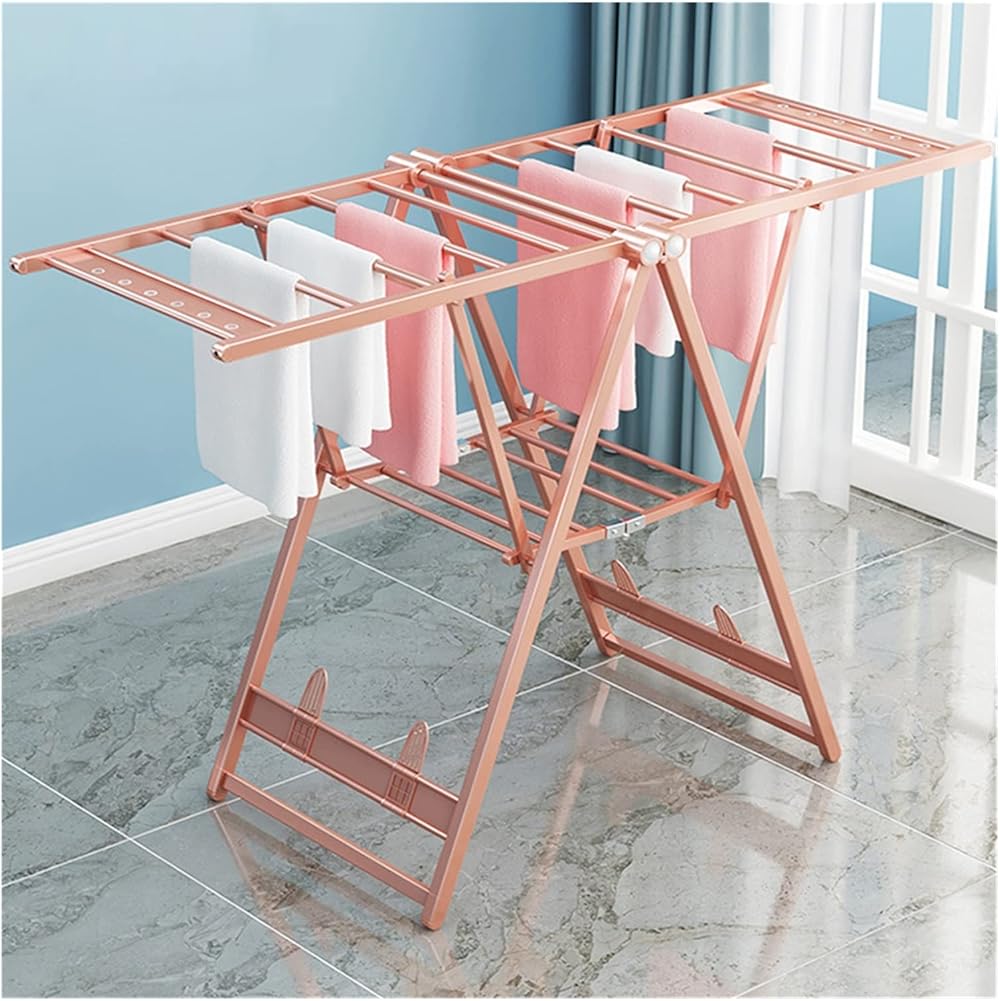 Aluminum Alloy Clothes Drying Hanger Floor Folding Clothes Rack Indoor Balcony Home Baby Clothes Drying Quilt Hanger, 110*47*11cm