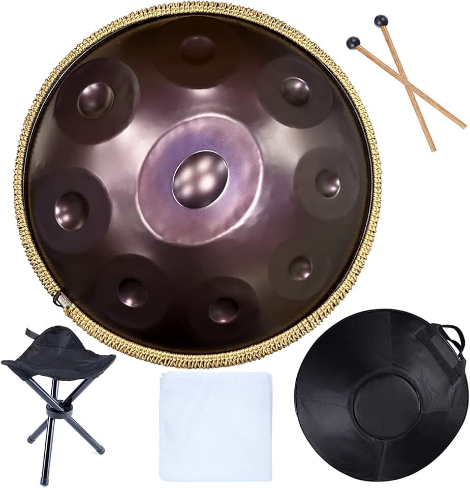 Handpan Drums Sets 22 inches D Minor Steel Hand Drum with Soft Hand Pan Bag, 2 handpan mallet,Handpan Stand,dust-free cloth (Purple,9 Notes)