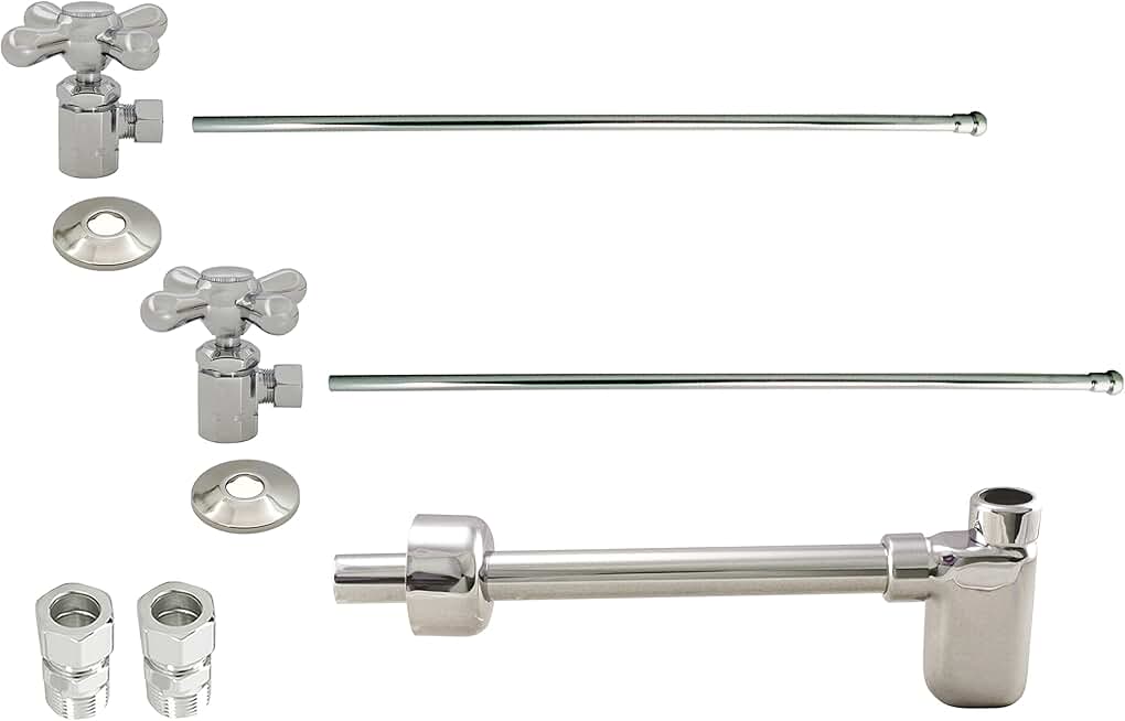 Westbrass D1938L-05 European Freestanding Pedestal Lavatory Sink Installation Kit with Cross Handles, Polished Nickel