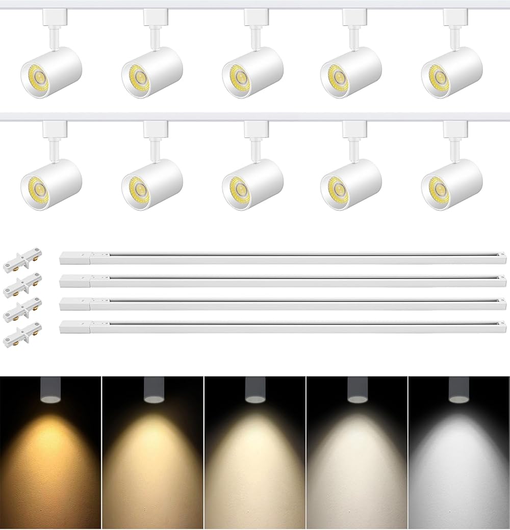 VANoopee 5-Color 10-Light LED Track Lighting Kit with 13FT H Type Track Lighting Rail, LED Track Light Heads Dimmable Modern Kitchen Track Lighting Fixtures Ceiling Spotlight, CRI90+ 10W 800lm White