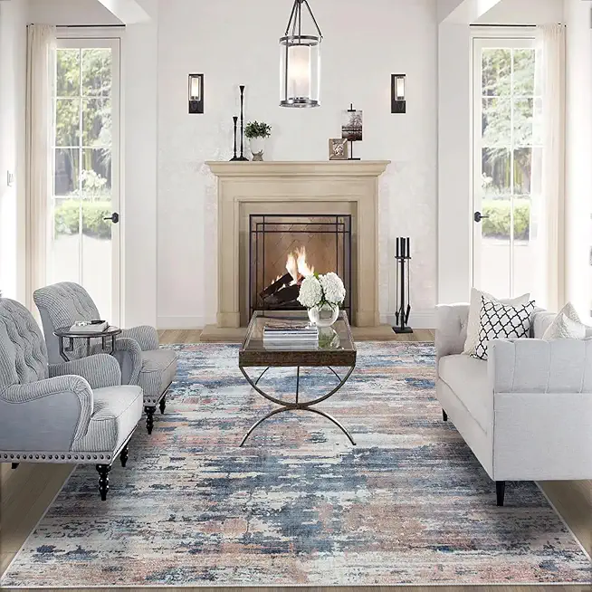 10x14 Area Rugs for Living Room: Large Machine Washable Area Rug with Non Slip Backing Non Shedding Abstract Stain Resistant Carpet for Bedroom Dining Room Nursery Home Office - Multi