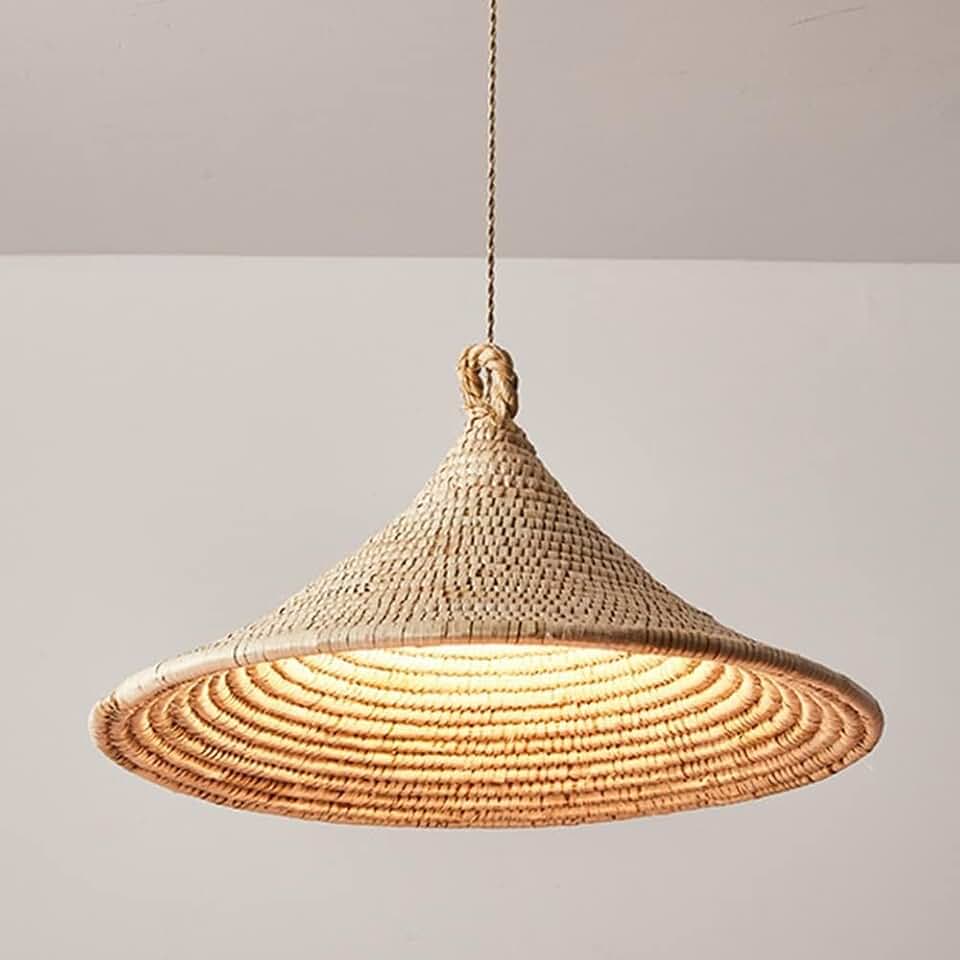 Farmhouse Bamboo Light Hand Woven Rattan Light Fixture Vintage Rustic Large Wicker Ceiling Hanging Lamp Boho Chandelier for Dining Room Kitchen Island Restaurant Bar/50Cm