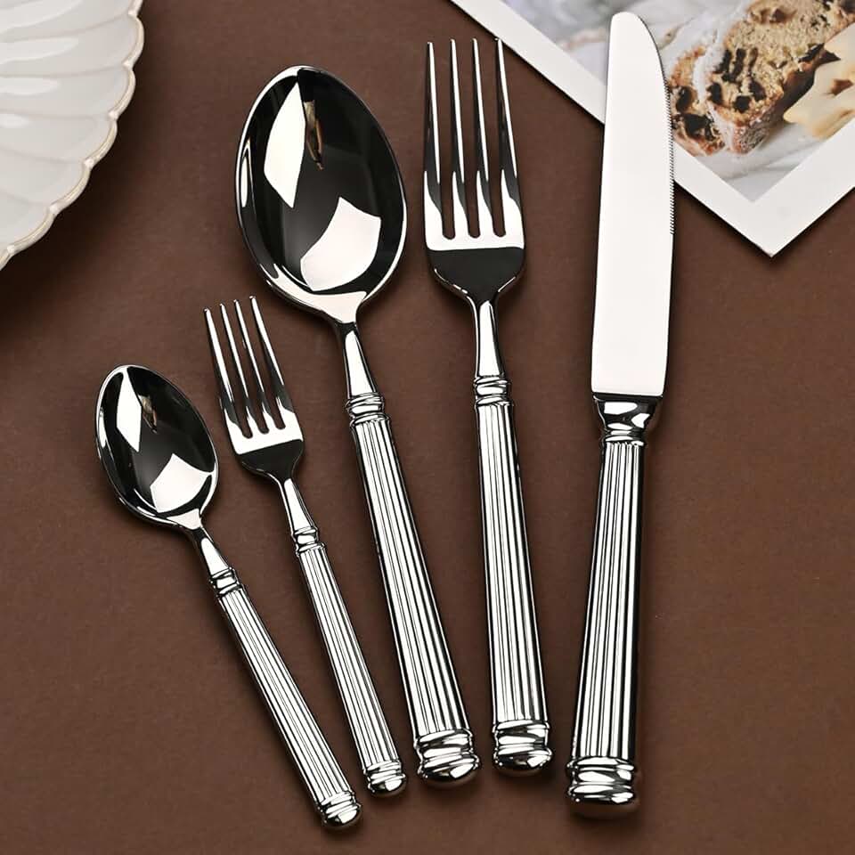 Premium Silverware Set for 18 Forks Spoons Knives set 18/10 Stainless Steel 72-piece Dinnerware Tableware Cutlery Set Utensils Luxury Hotel Wedding Household Mirror Polished Unique Handle(Silver)
