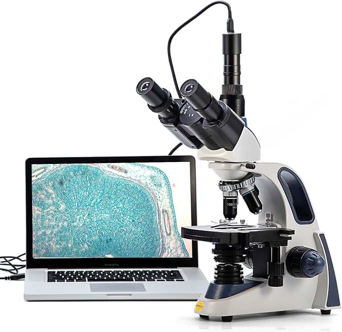 Swift SW380T 40X-2500X Research-Grade Trinocular Compound Lab Microscope with 1.3mp Camera and Software Windows and Mac Compatible and Slide