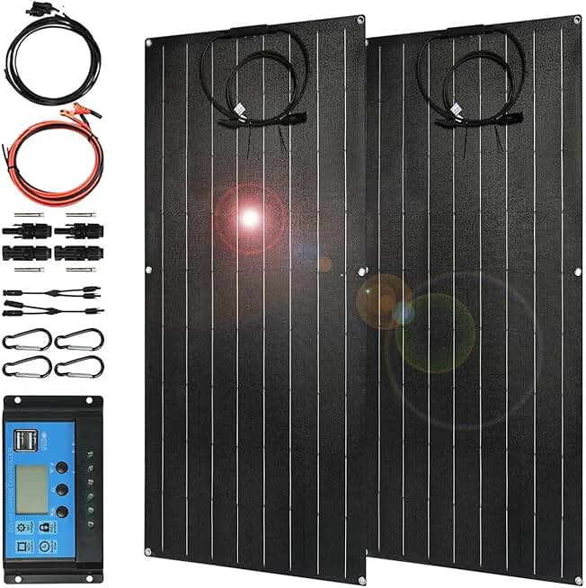 Flexible Solar Panels 1200W 12-24V 2Pcs 600W Monocrystalline Semi-Solar Panel Kit Bendable Mono Off-Grid Charger for RV, Camper,Caravan and Other Off Grid Applications