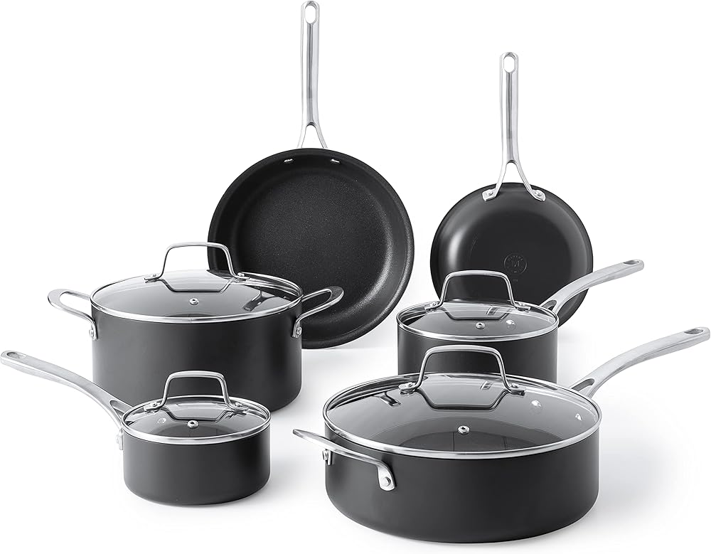 Martha Stewart Bosworth 10 Piece Hard Anodized Nonstick Aluminum Cookware Set - Black