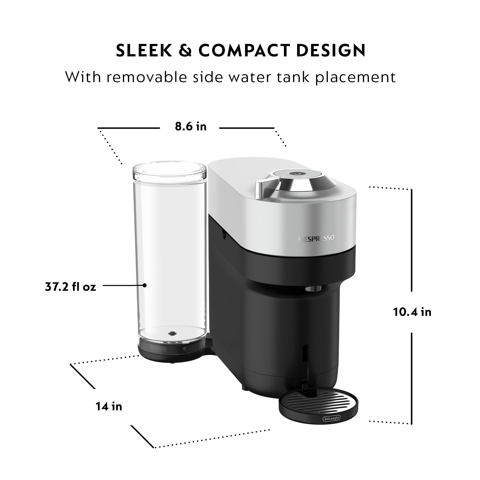 Nespresso Vertuo Pop+ Deluxe Coffee and Espresso Machine by De Longhi, Silver