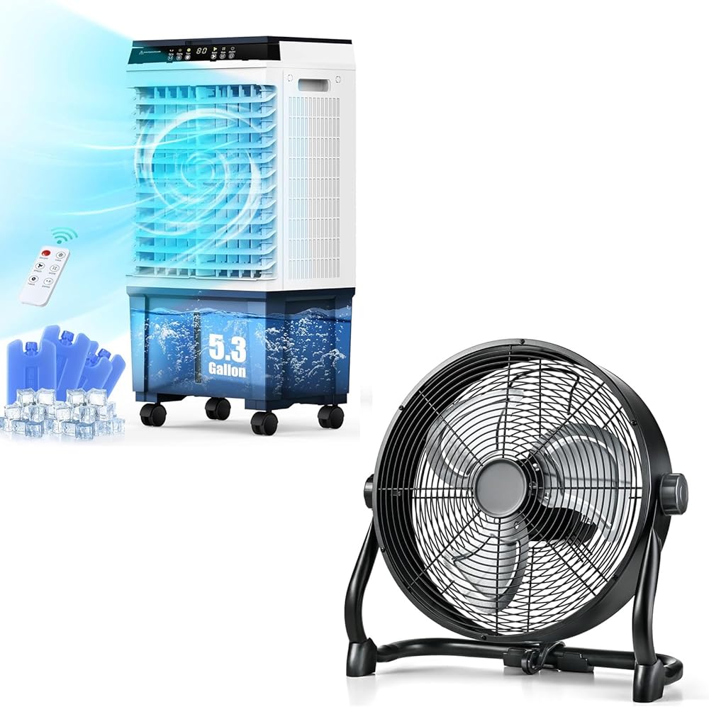 1800 CFM Evaporative Air Cooler & 12inch Battery Operated Fan Bundle
