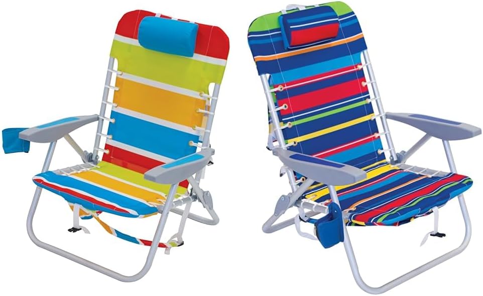 Rio Beach 4-Position Aluminum Backpack Lace-Up Suspension Folding Beach Chairs, Bright Stripe and Multi Stripe