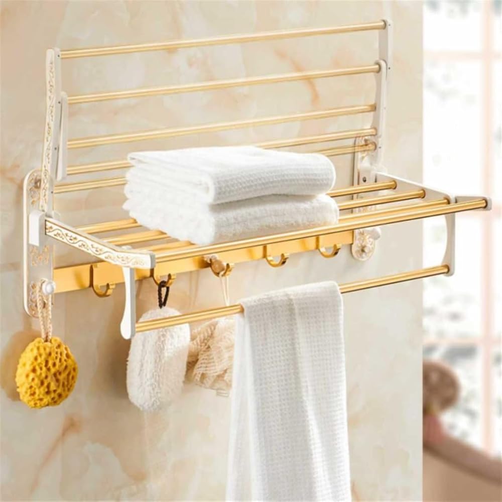 White Plus Gold European Bath Towel Rack Space Aluminum Golden Towel Rack Bathroom Shelf