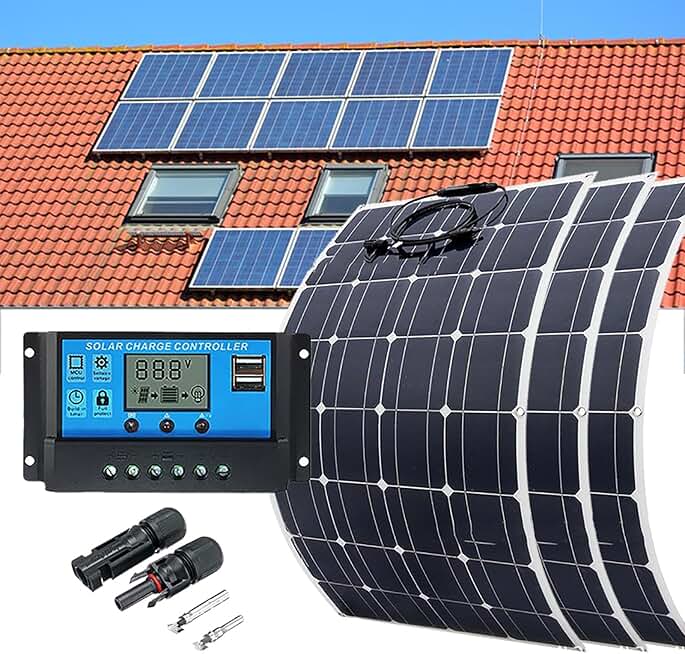 Flexible Solar Panel (100w/200w/300w/400w), 30a Controller +Dual Usb, High-Efficiency Module Pv, For Homes Camping Rv Battery Boat Caravan Off Grid,300W