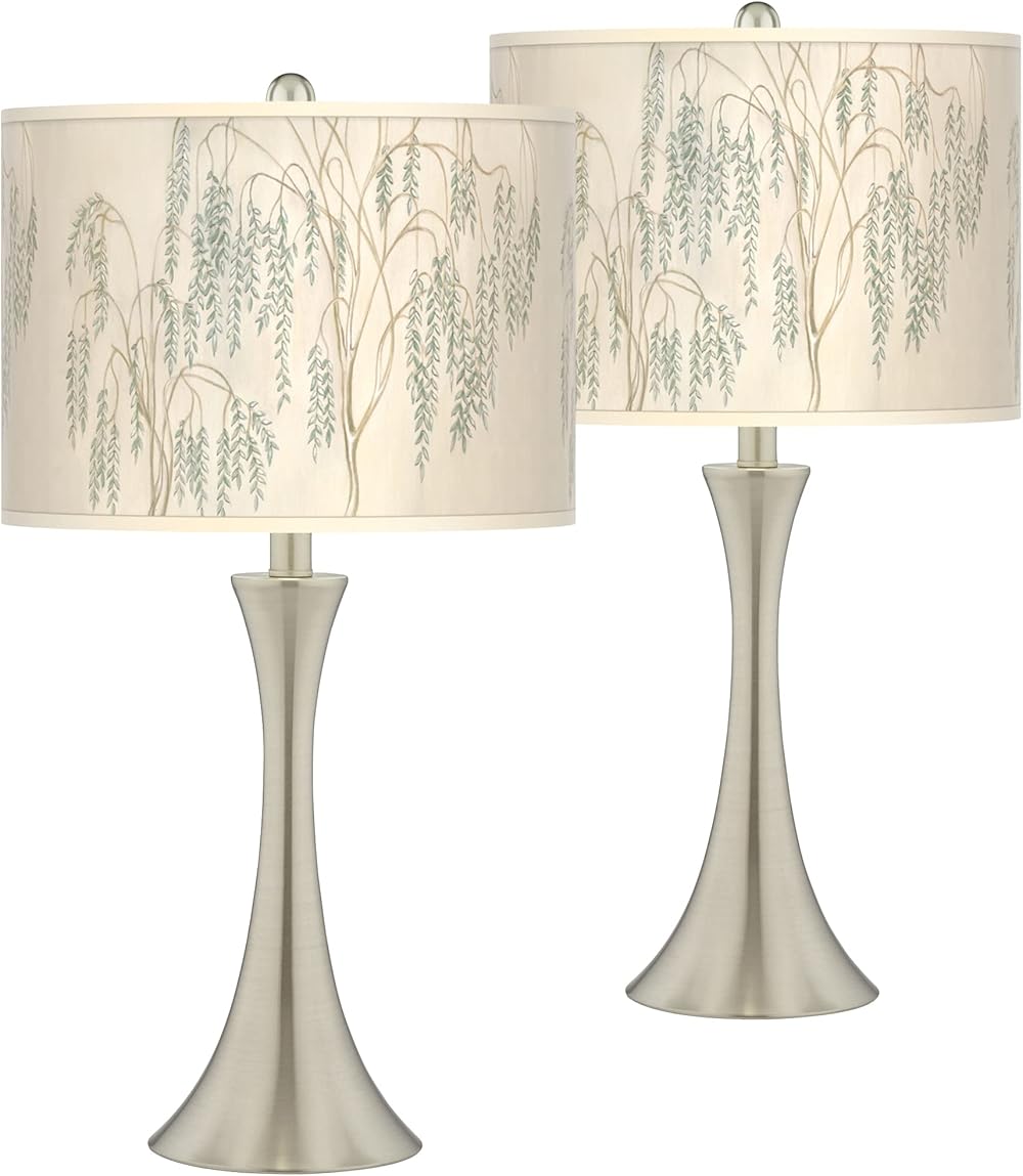 Weeping Willow Trish Brushed Nickel Touch Table Lamps Set of 2 with Print Shade