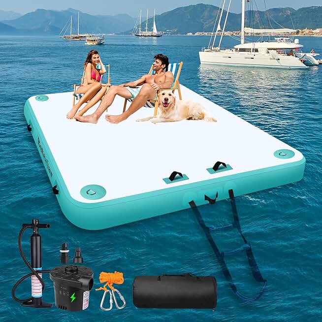 Inflatable Floating Docks for Lake,(12 X 6.5 Ft /10 X 6.5Ft /8 X 6.5Ft) Inflatable Floating Dock with Rechargeable Air Pump, Floating Platform for Pool Beach Ocean Lake,Non-Slip Floating Dock