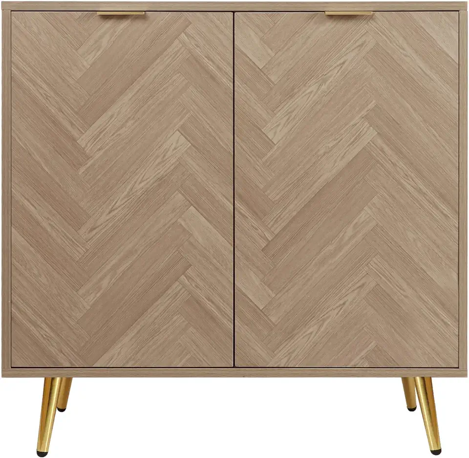 Anmytek Modern Sideboard Buffet Cabinet, Natural Oak Accent Cabinet with 2 Doors and Adjustable Shelf Spaicous Storage Cabinet for Dining Room Kitchen Hallway, H0058