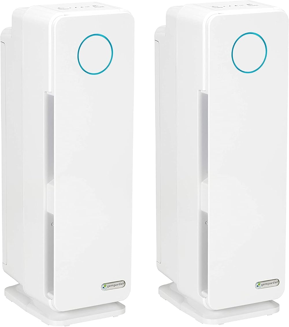 germguardian Germ Guardian True HEPA Filter Air Purifier,UV Light Sanitizer,Eliminates Germs,Filters Allergies,Pets,Pollen,Smoke,Dust,Mold,Odors,Quiet 22 inch 5-in-1 Air Purifier for Home,2PK