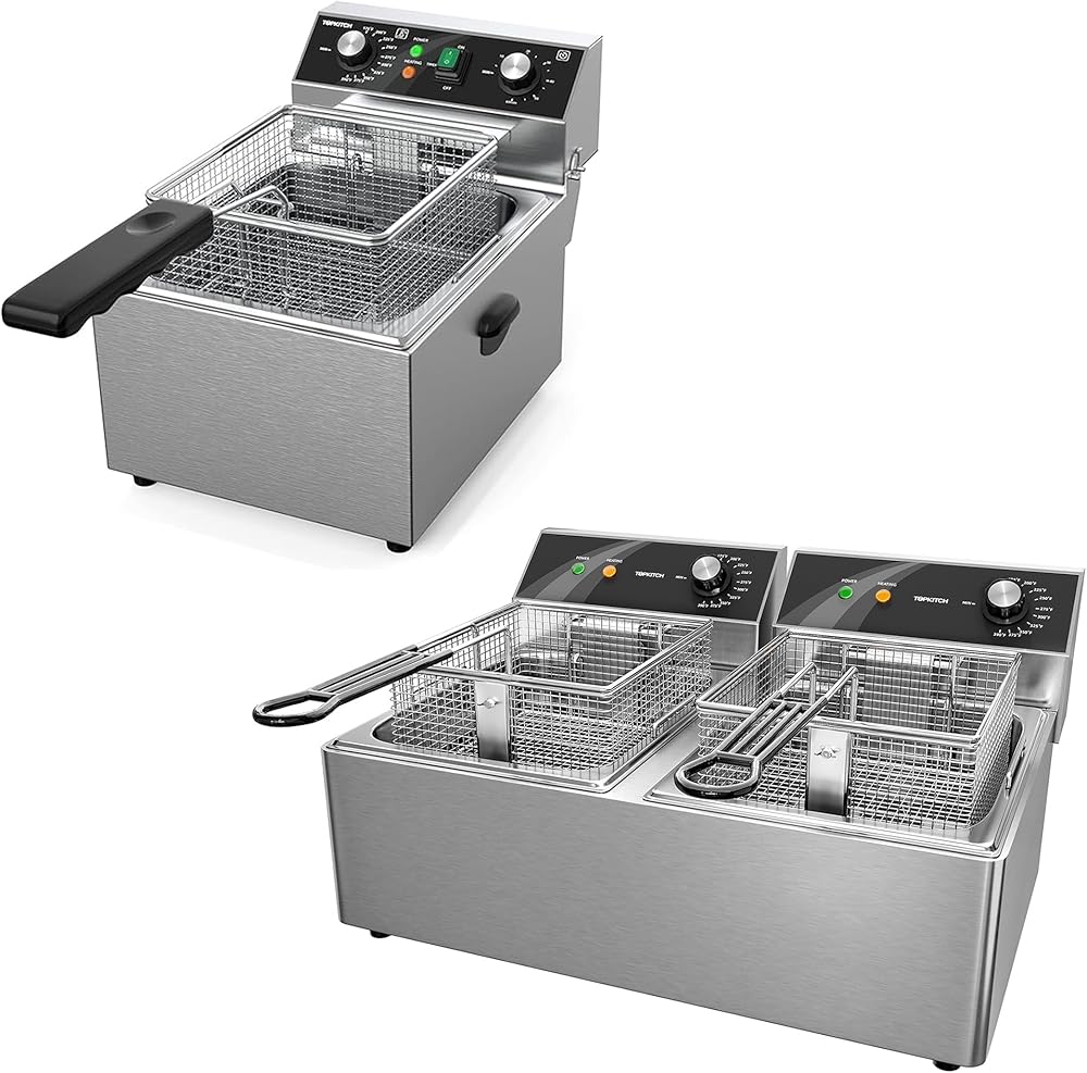 10L X 2 Commercial Deep Fryer 120V 3600W & 10L(10.5QT) Single Tank Fryer with Basket, 60 Minute Timer, 120V 1800W, Stainless Steel, Easy Cleaning for Home Kitchen and Restaurant Use