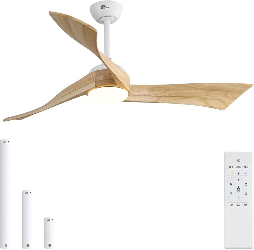 Sofucor Ceiling Fan 52 Inch Wood Ceiling Fan with Lights Remote Control Dimmable Light Reversible DC Motor Modern Ceiling Fan for Kitchen Bedroom Basement Dining Living Room Light Wood