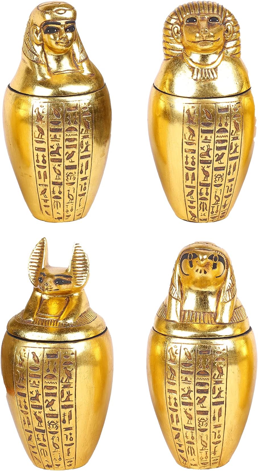 Ancient Egyptian Set of canopic jars made of polystone with natural Gold color