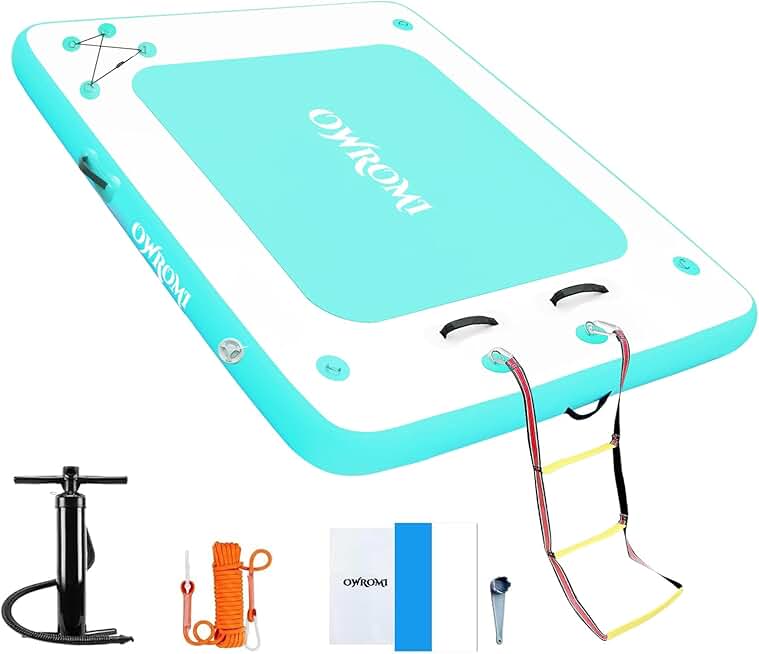 Inflatable Floating Dock Air Platform, 6/8/10ft Air Dock Platform Floating Island Raft, Enlarged Non-Slip Surface Water Floating Dock Mat, 6in Thick Water Platform Swim Dock Mat for Pool Beach Ocean