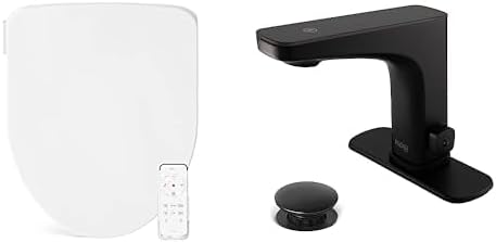 Bathroom Refresh Bundle Includes (1) Bio Bidet by Bemis Slim Three Smart Bidet Toilet Seat, Elongated, White and (1) Grove Motion Activated Hands Free Bathroom Faucet in Matte Black Finish