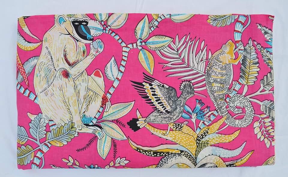 Scrren Print Dressmaking by The Yard Fabric 100% Cotton Floral Print Fabric for Sewing Crafting Ethnic Running Natural Dye Sanganeri Indian Fabric by The Yard 521 (50 Yard pre Cut)