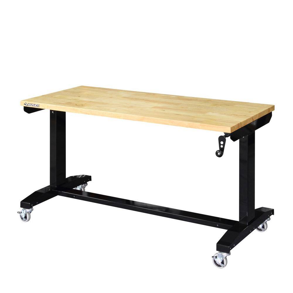 Husky HOLT52XDB12 52 in. Adjustable Height Solid Wood Top Workbench   Black